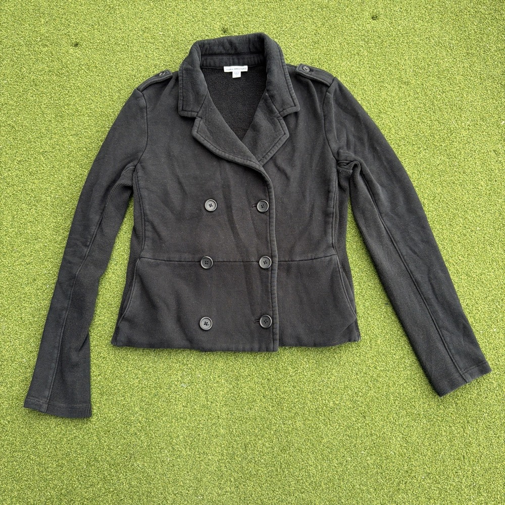 James Perse Jacket Womens Size 3 Black Double Breasted Knit Blazer Peacoat